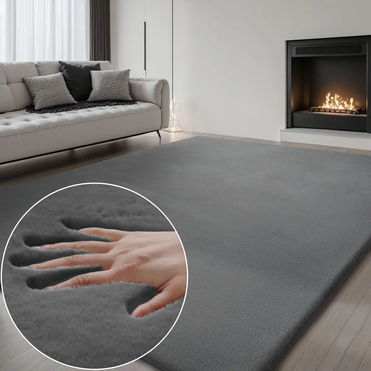 Rugs Living Room - Grey Area for Bedroom Faux - Image 2