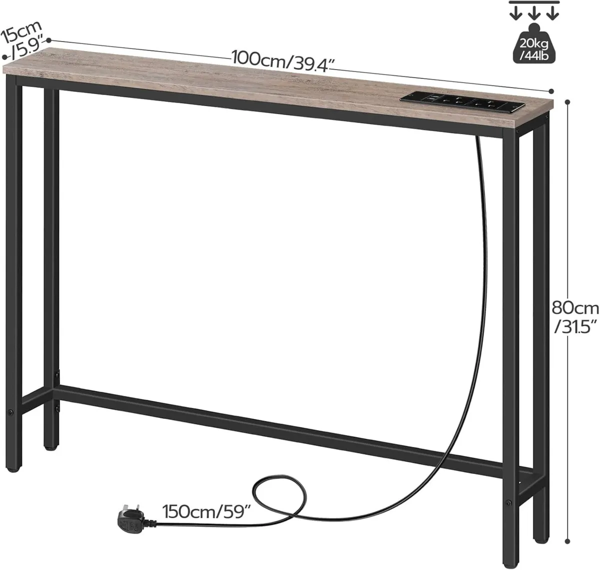 Slim Console Table with Charging Station Narrow - Image 3