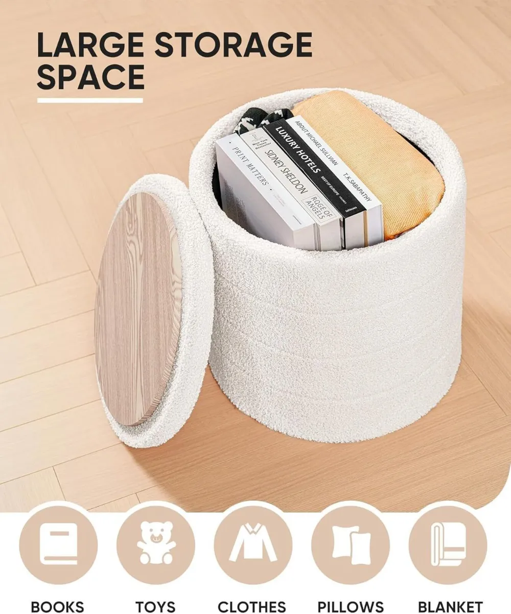 Boucle Ottoman Storage Foot Rest Stool Seat - Image 3