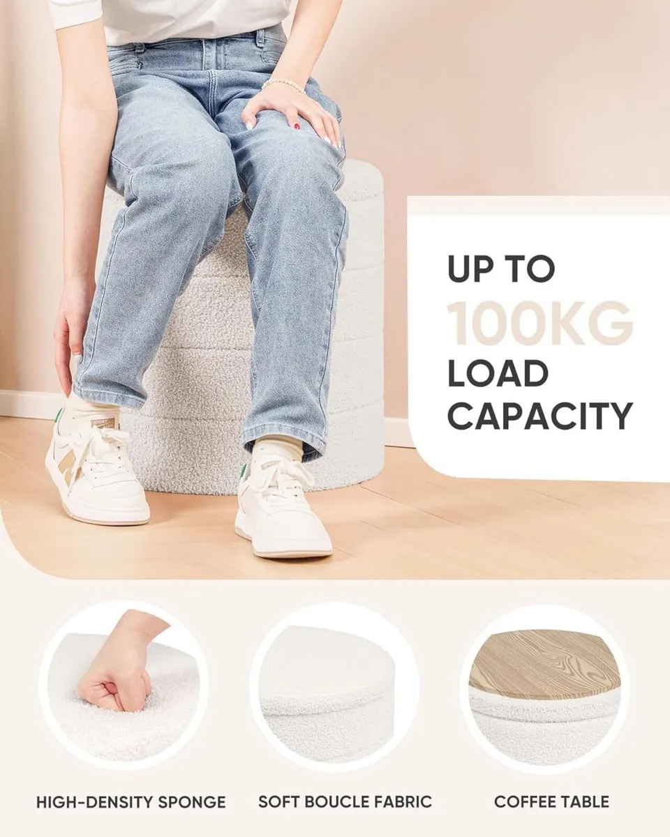 Boucle Ottoman Storage Foot Rest Stool Seat - Image 4