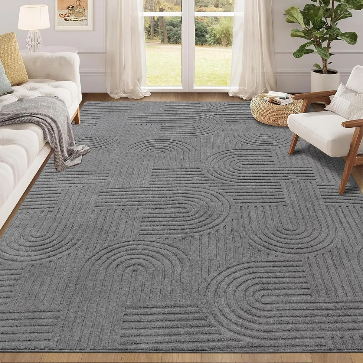 Rugs Living Room 160 x 230 cm Grey Fluffy Area - Image 1