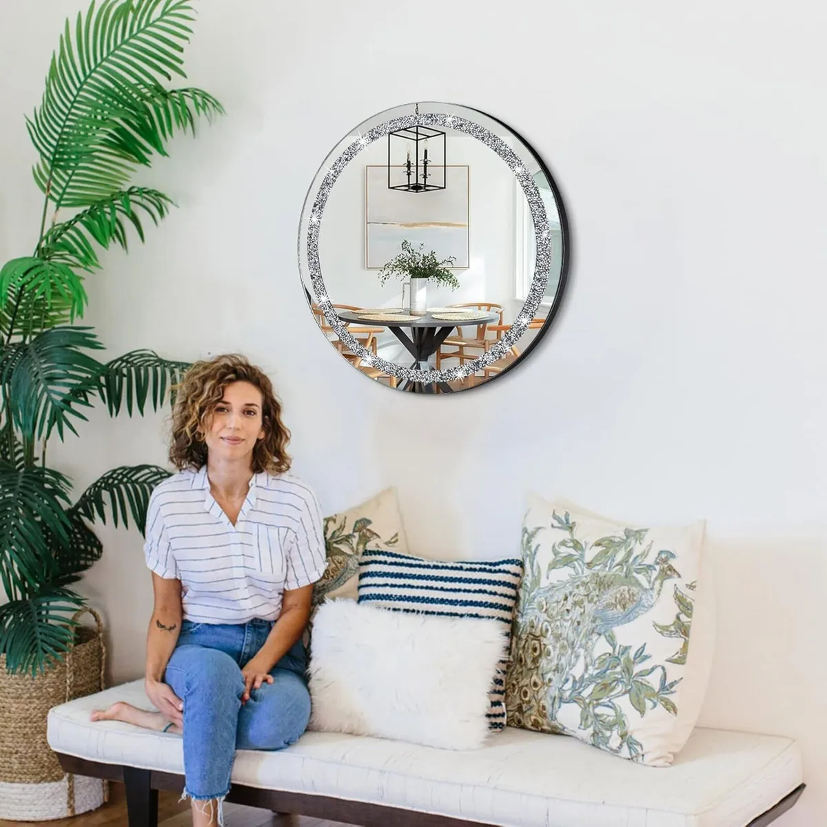 Crush Diamond Wall Mirror Crystal Round Shaped - Image 4