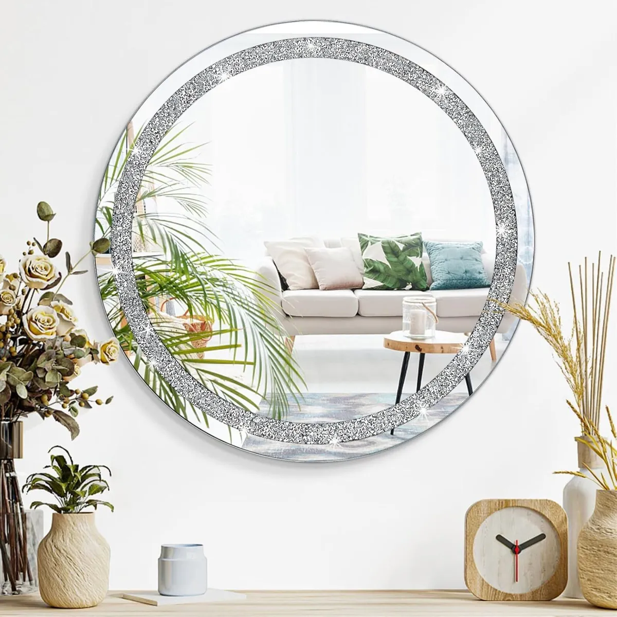 Crush Diamond Wall Mirror Crystal Round Shaped - Image 1