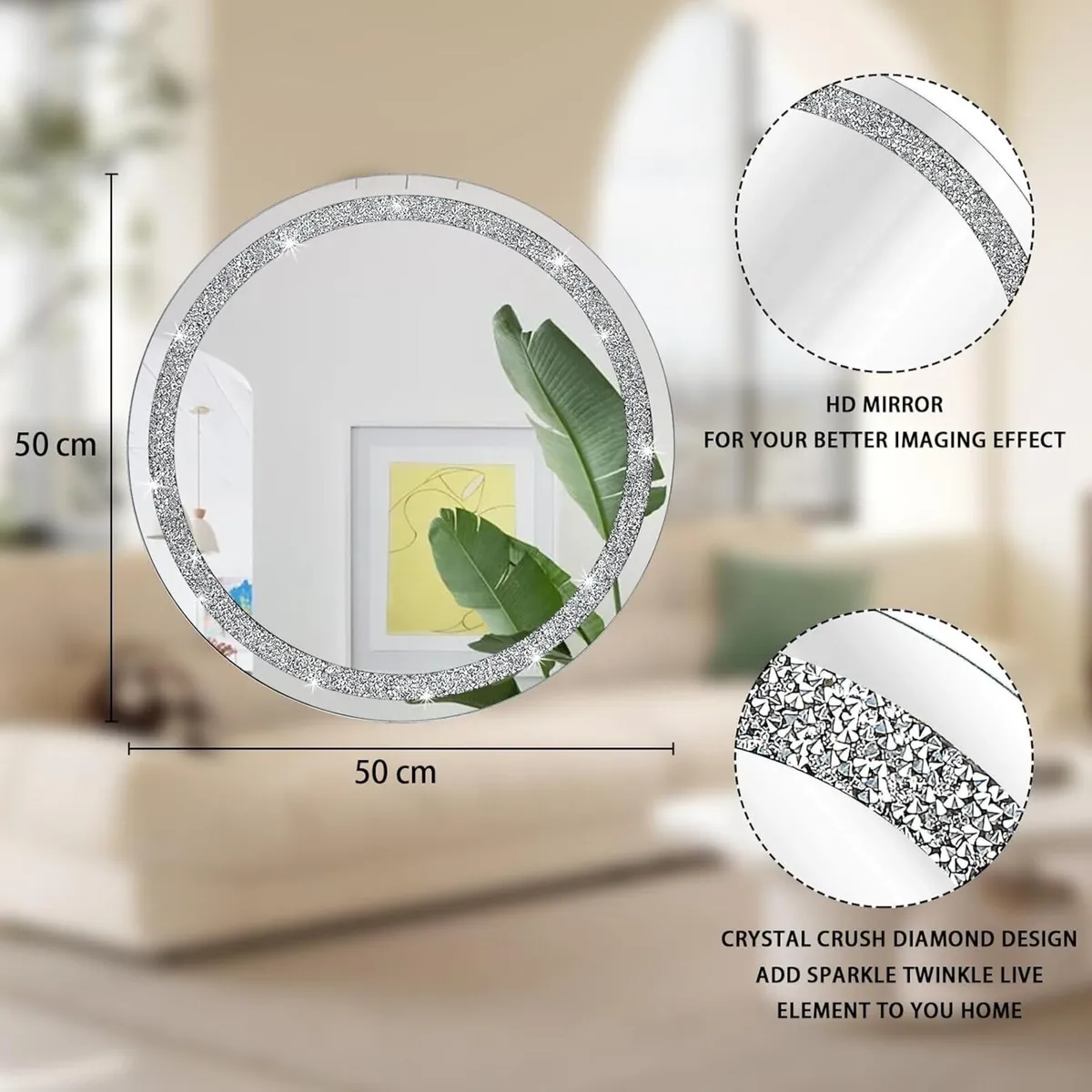 Crush Diamond Wall Mirror Crystal Round Shaped - Image 2