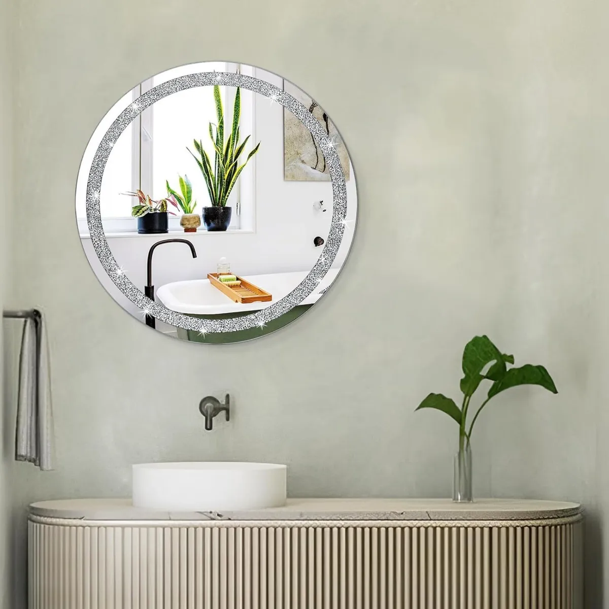 Crush Diamond Wall Mirror Crystal Round Shaped - Image 3