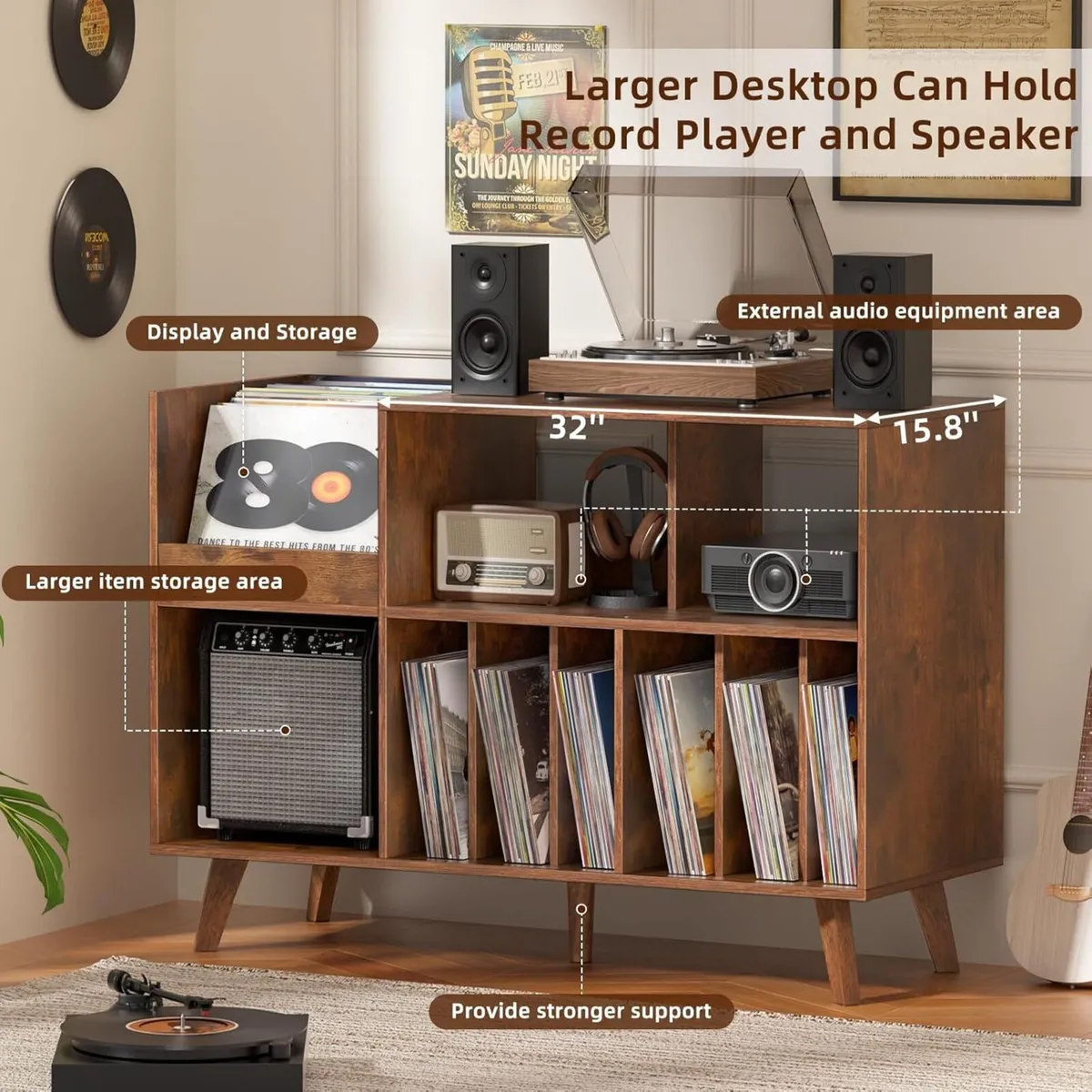 Large Record Player Stand Turntable with Storage - Image 4
