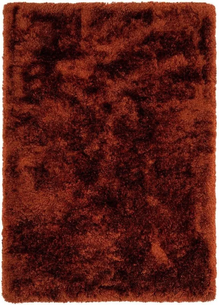 Super Soft Shaggy Fluffy Rust Red Living Room Rug - Image 1
