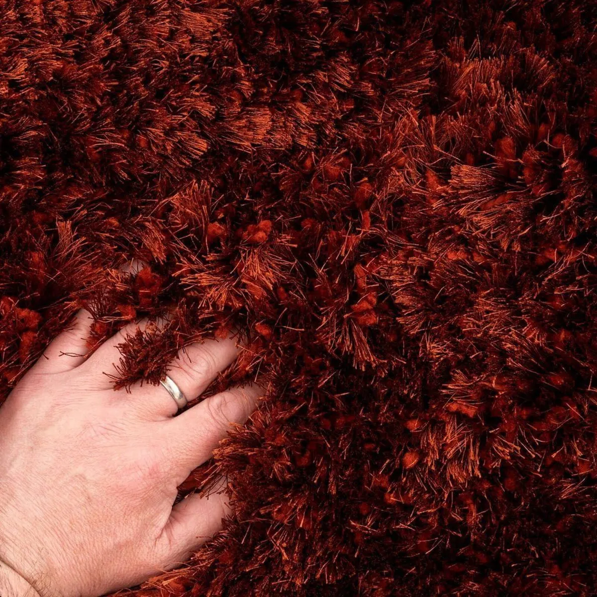 Super Soft Shaggy Fluffy Rust Red Living Room Rug - Image 2