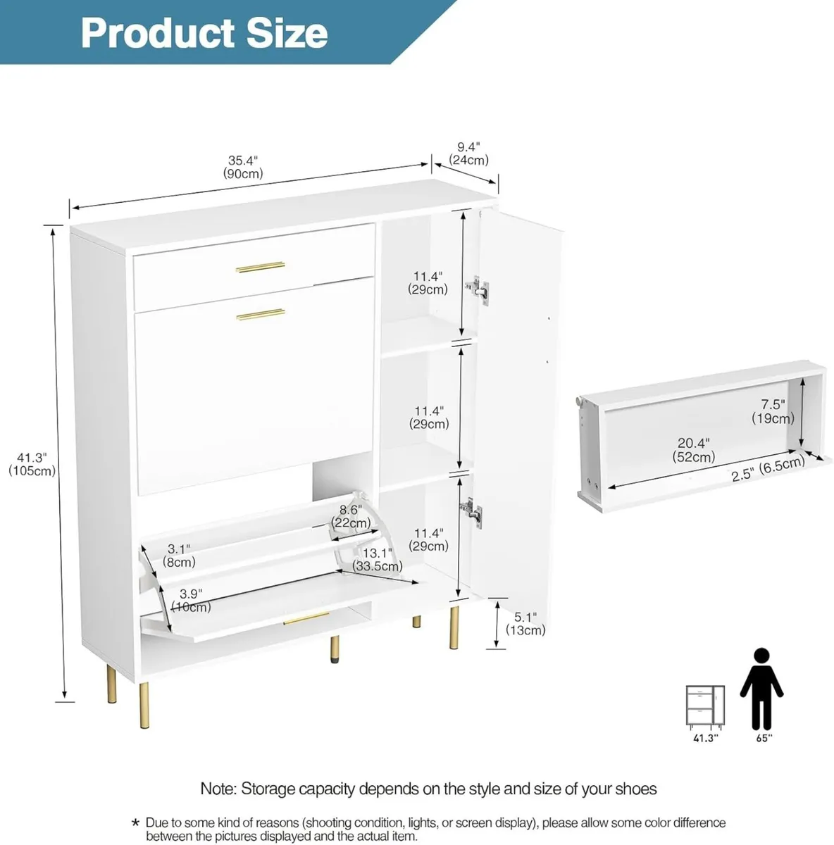 Modern Shoe Cabinet with 2 Flip Drawers Side - Image 2