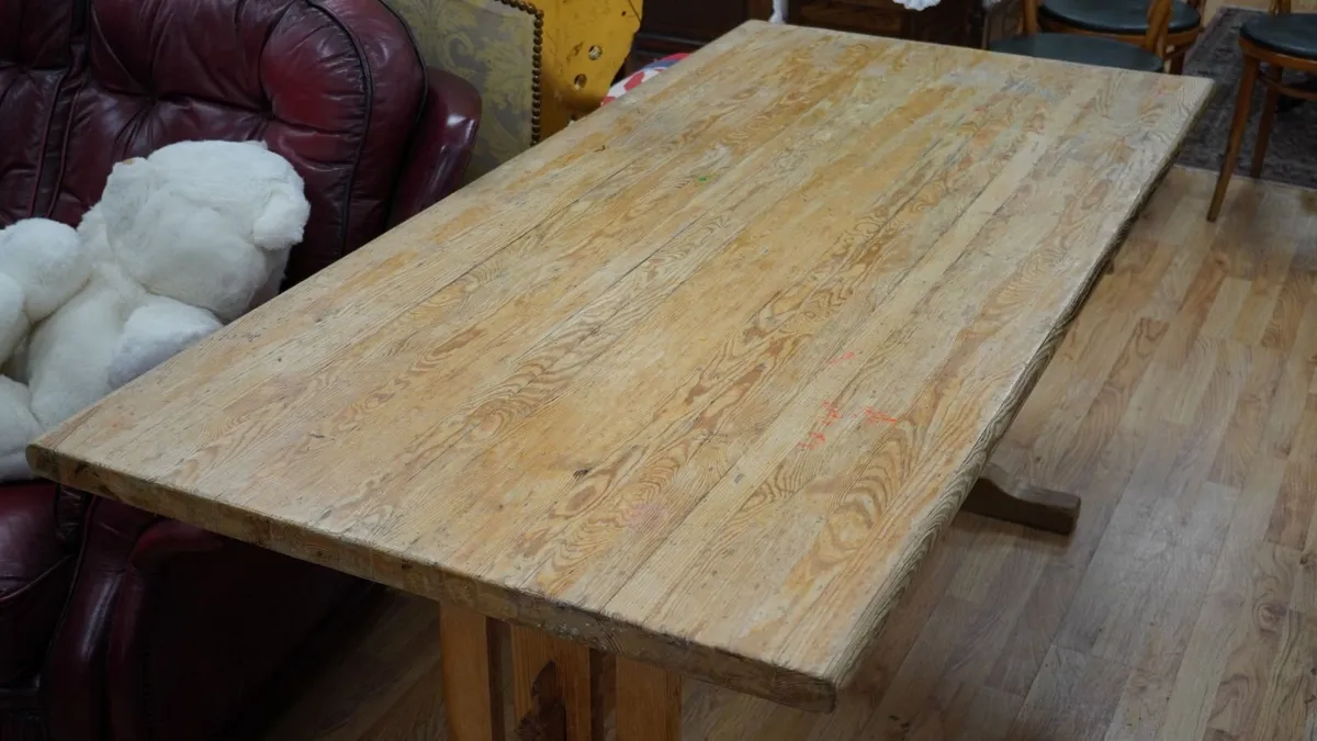 Vintage Pine Trestle Dining Table - Image 3