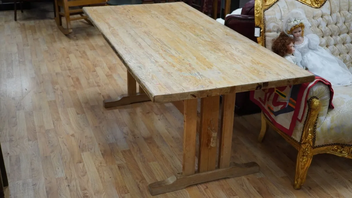 Vintage Pine Trestle Dining Table - Image 4