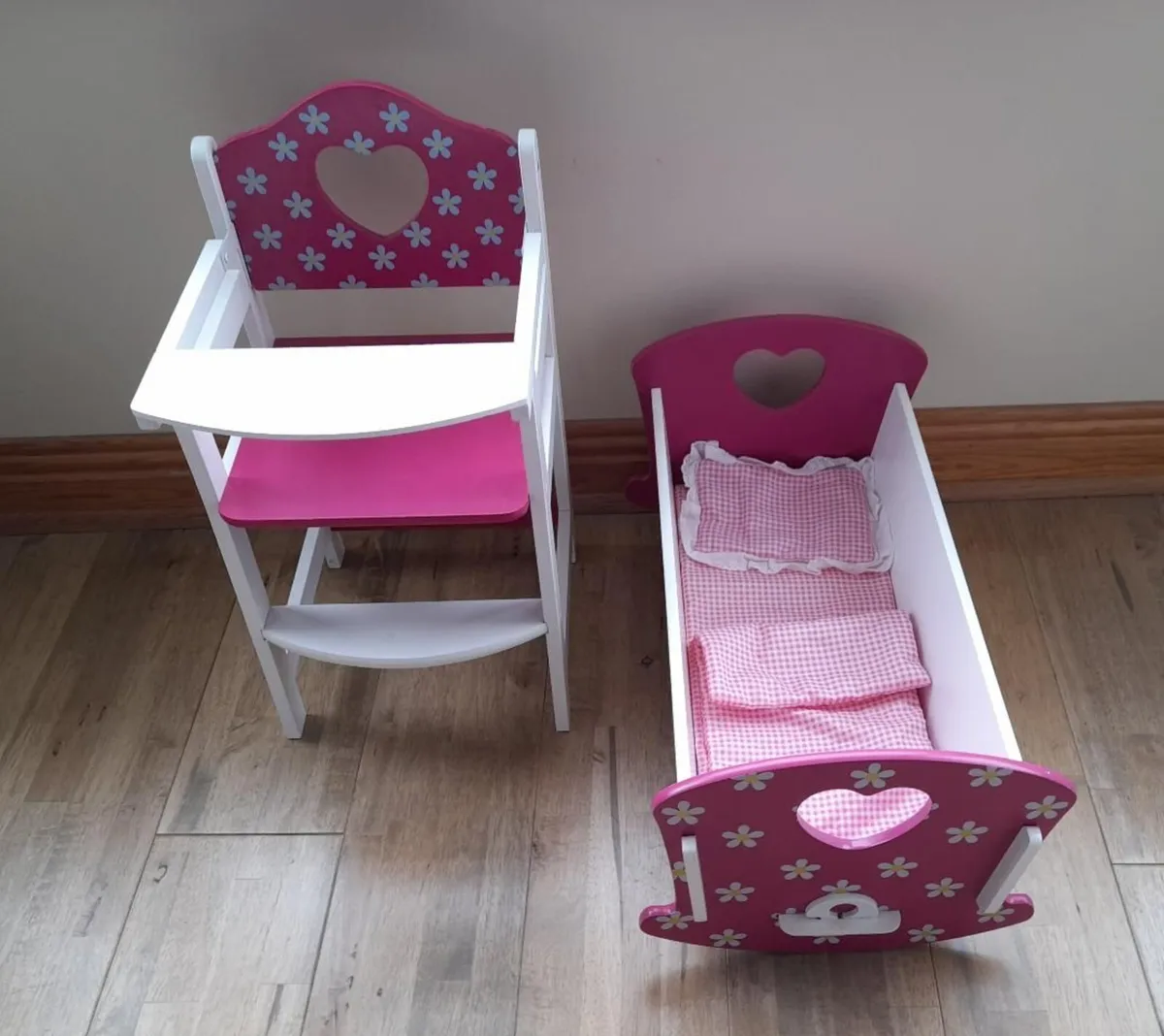 Dolls cot and matching high chair
