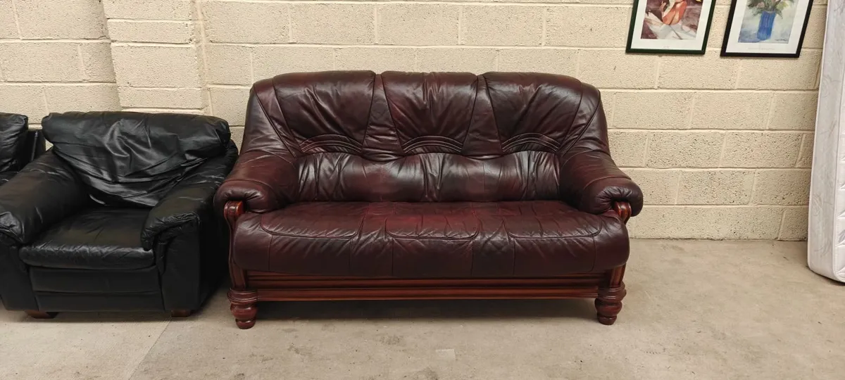 3 Seater Burgundy Real Leather Couch - Image 1