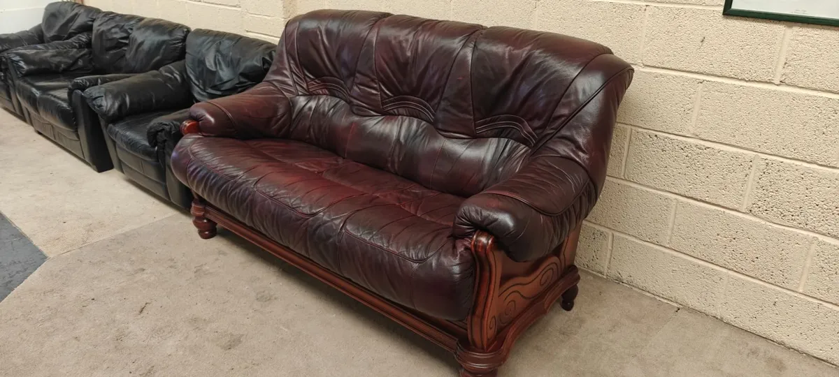 3 Seater Burgundy Real Leather Couch - Image 3