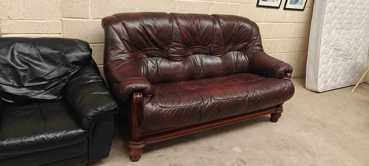 3 Seater Burgundy Real Leather Couch - Image 4