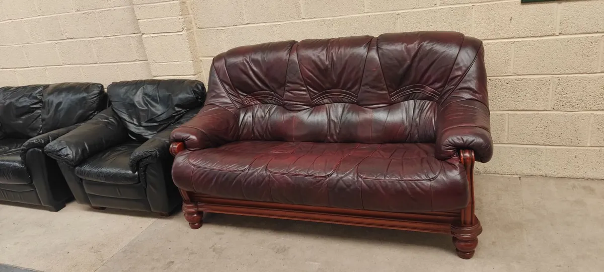 3 Seater Burgundy Real Leather Couch - Image 2