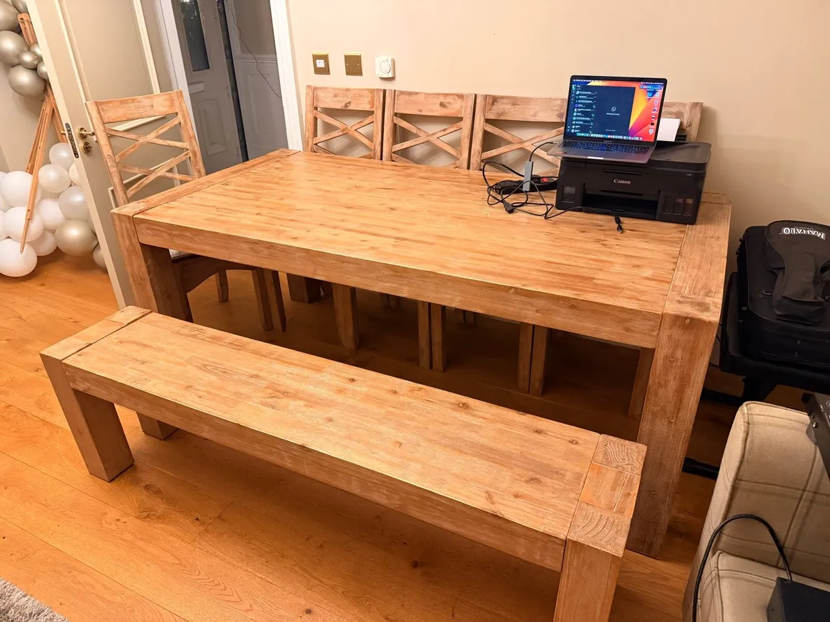 As New Solid Wood Table, Chairs, Sideboard set. - Image 1