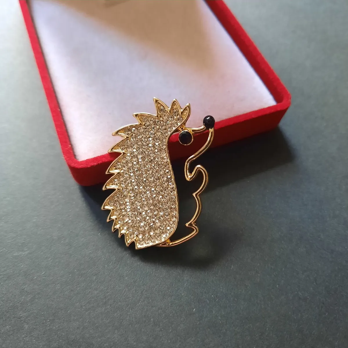 Sparkling Crystal Hedgehog Brooch | Gold Tone - Image 1
