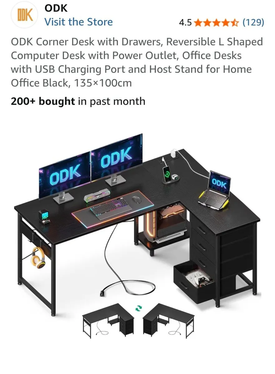 Corner Desk with drawers : Brand New - Image 2