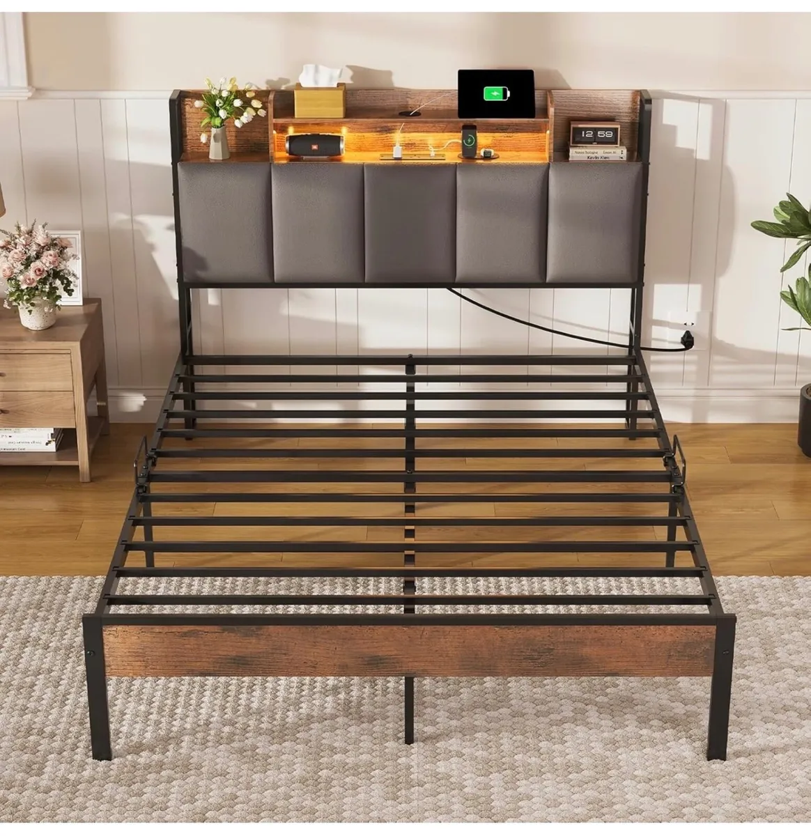4ft6 Double Bed Frame with Storage Upholstered Hea - Image 2