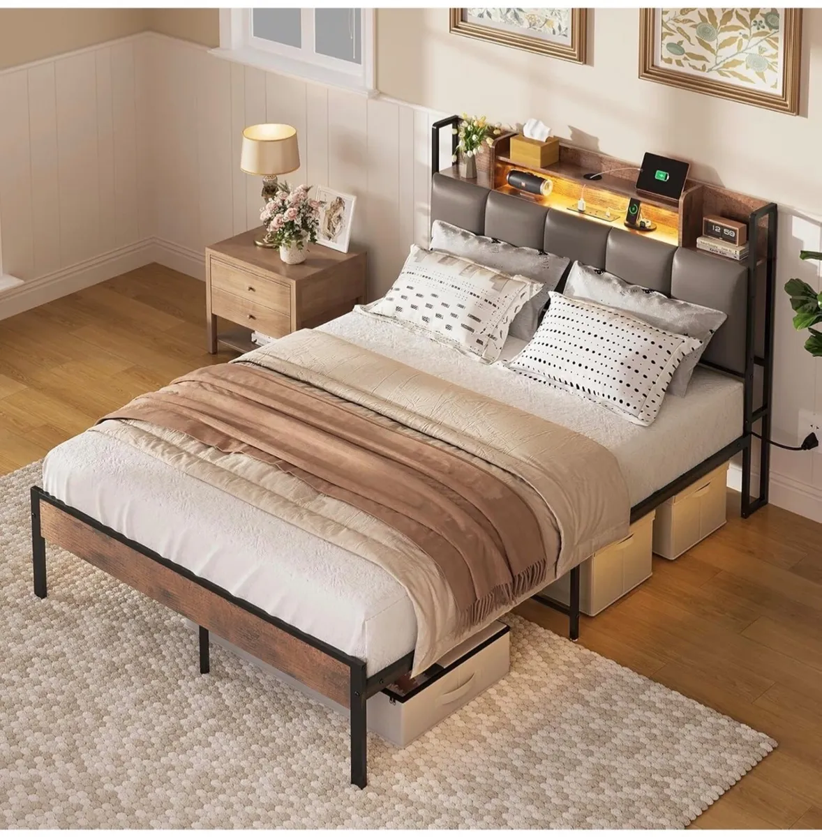 4ft6 Double Bed Frame with Storage Upholstered Hea - Image 3