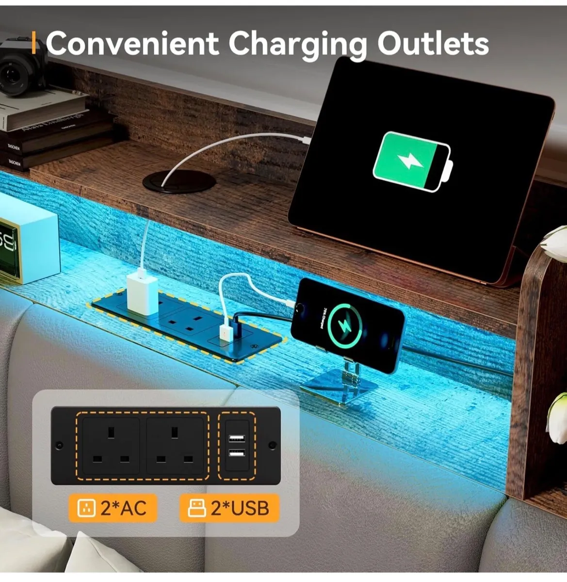 4ft6 Double Bed Frame with Storage Upholstered Hea - Image 2