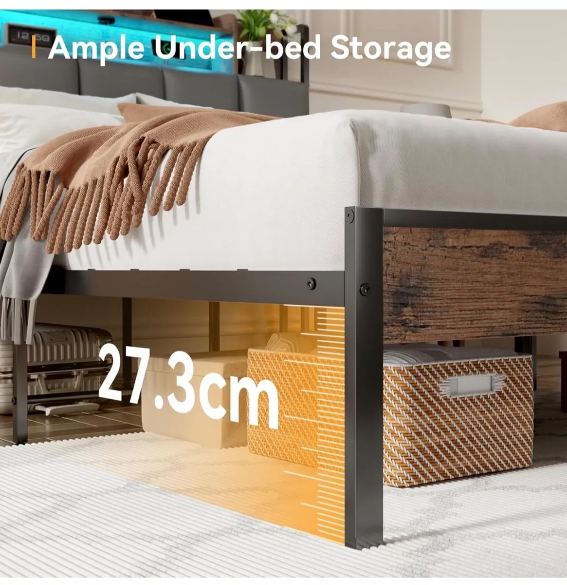4ft6 Double Bed Frame with Storage Upholstered Hea - Image 3