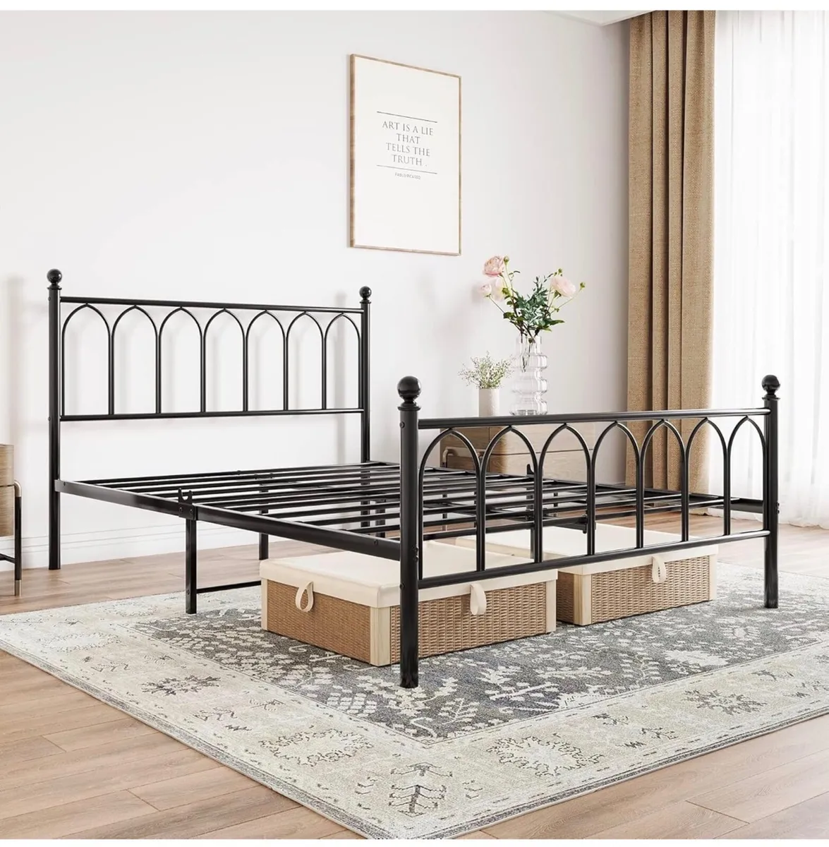 Double Metal Bed Frame 135 x 190 cm with Headboard - Image 2