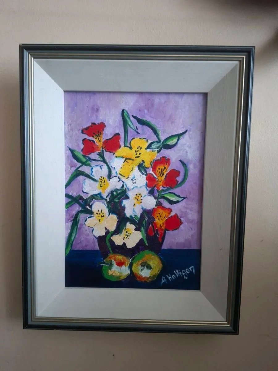Lovely Original Oil Painting Flowers & Apples - Image 4