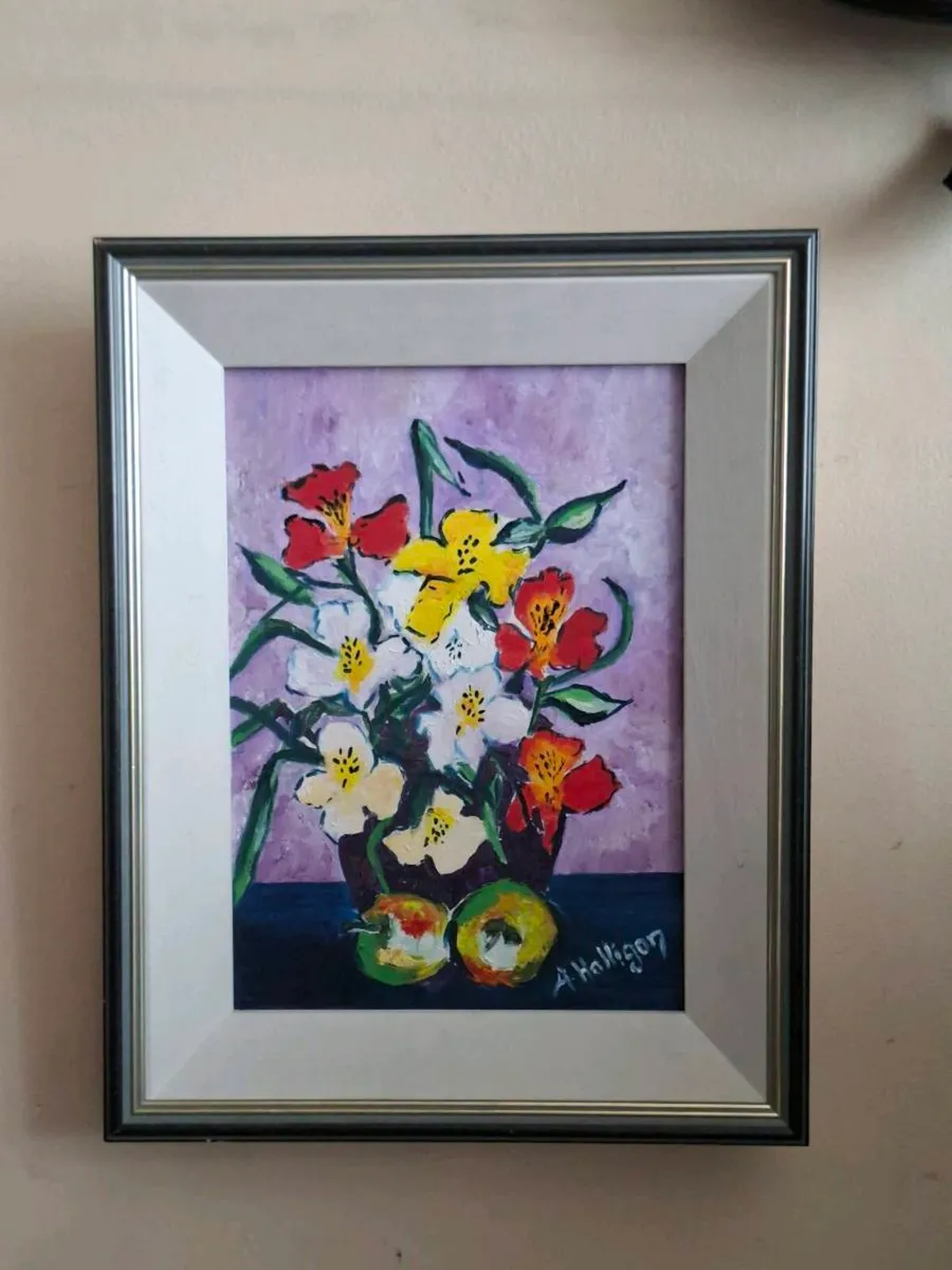 Lovely Original Oil Painting Flowers & Apples - Image 1