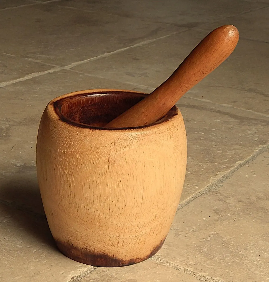 Large Hand Turned Wood Mortar &  Pestle - Image 1