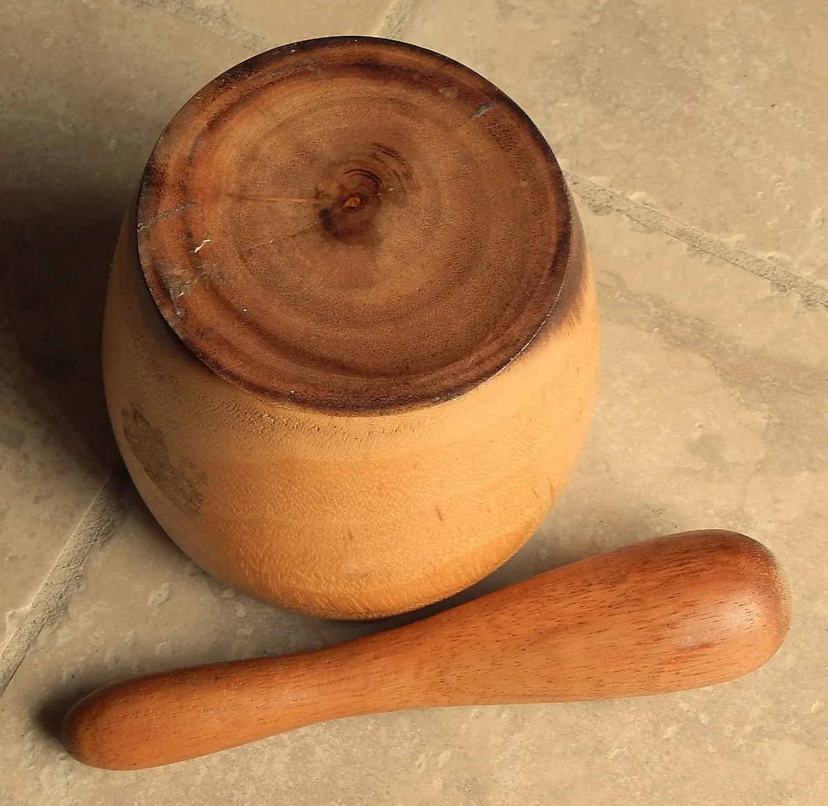 Large Hand Turned Wood Mortar &  Pestle - Image 3