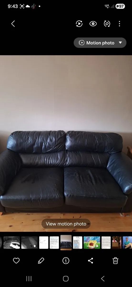 3 & 2 seater black leather couch - Image 2