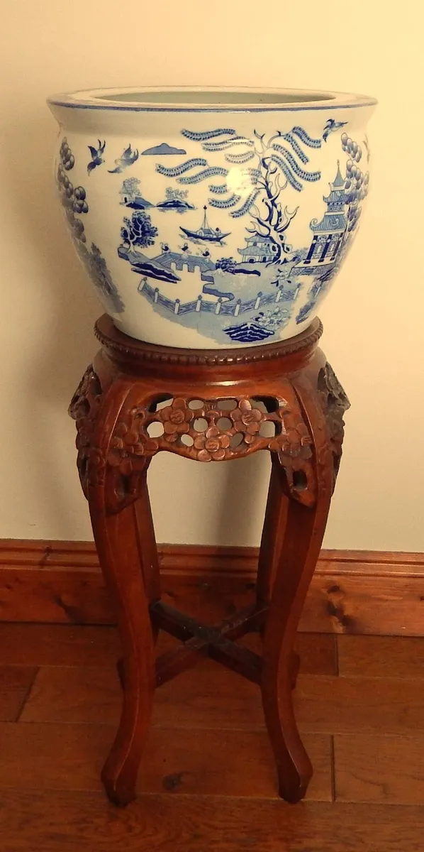Victoria Ware Porcelain Jardiniere on Wood Stand - Image 3