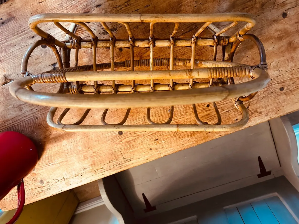 Vintage Wicker / Rattan Magazine Rack with Handle - Image 1
