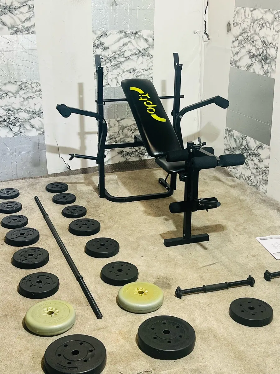 OPTI FOLDABLE WEIGHT BENCH 50KG BARBELL DUMBBELLS - Image 4