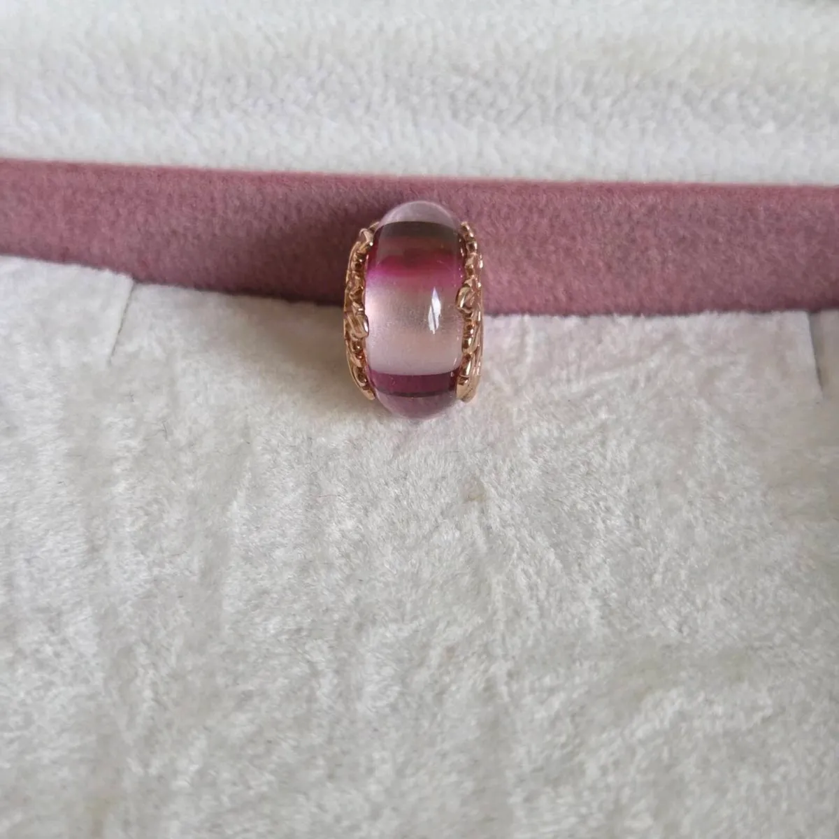 Pandora rose gold plated leaves/pink murano glass - Image 4