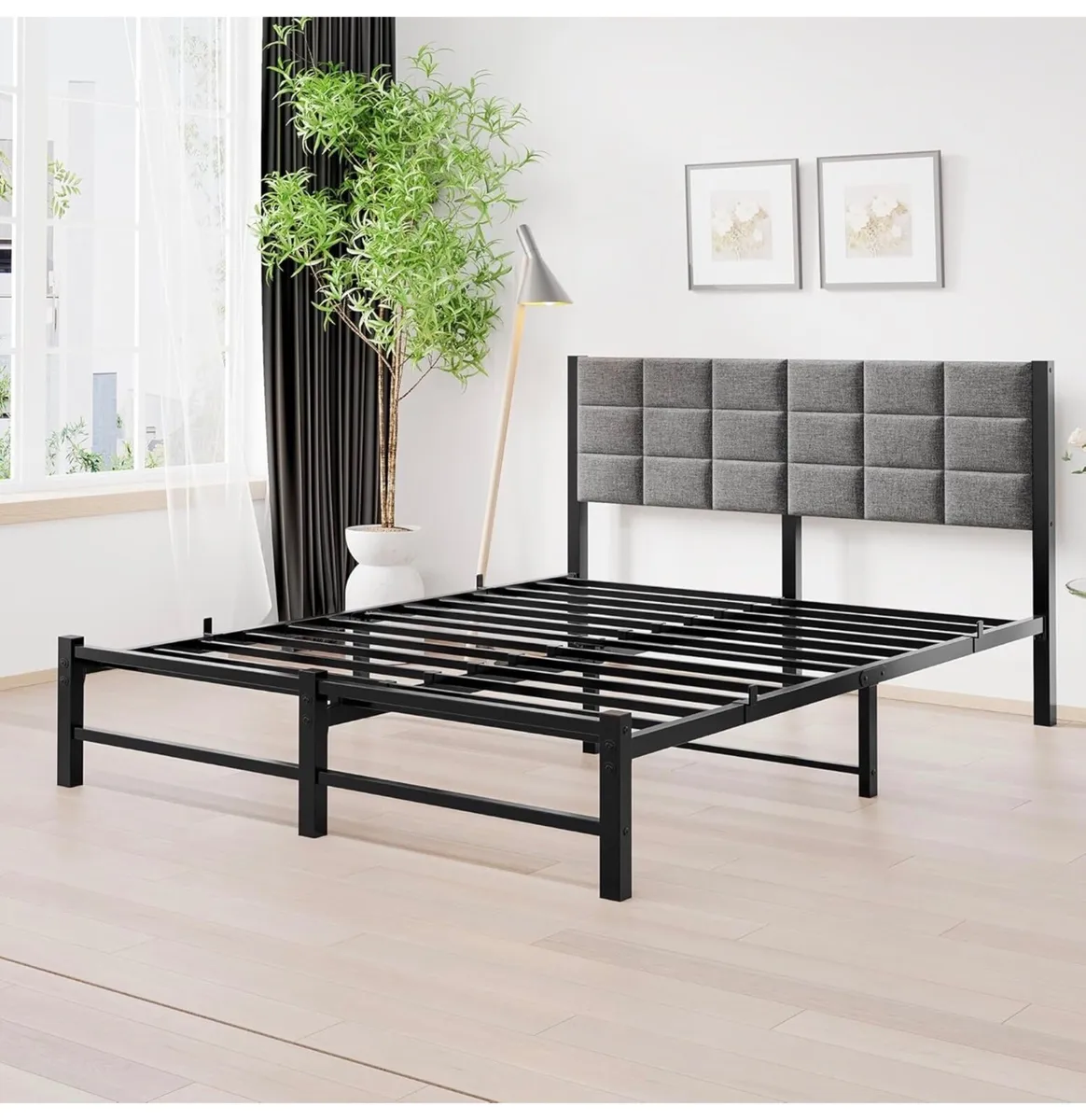 Double Bed Frame Upholstered Platform Bed with Hea - Image 2