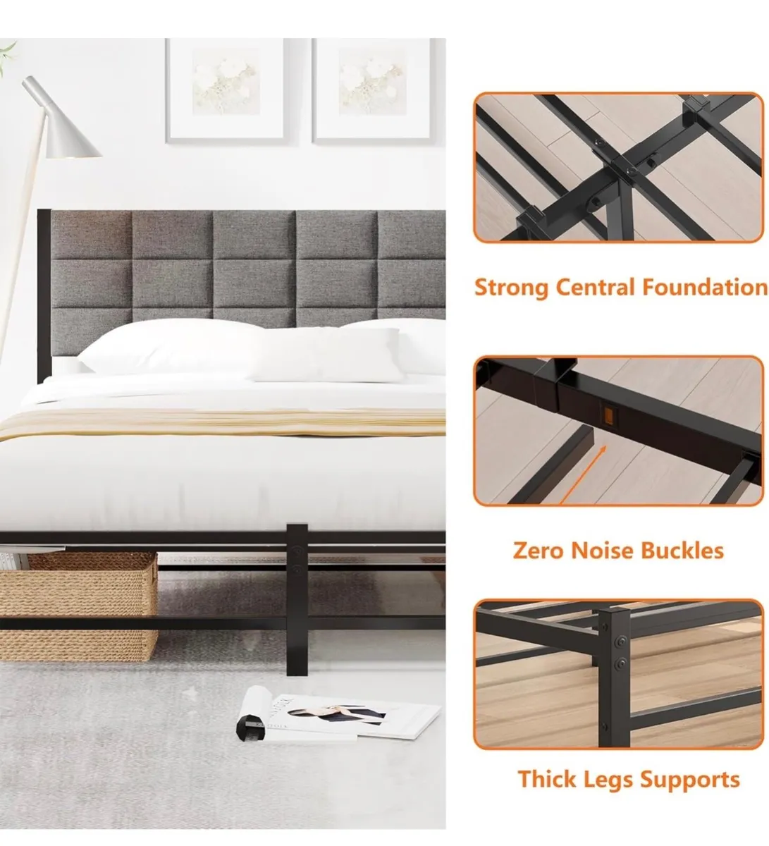 Double Bed Frame Upholstered Platform Bed with Hea - Image 4