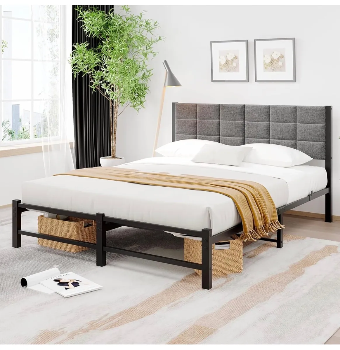 Double Bed Frame Upholstered Platform Bed with Hea - Image 1