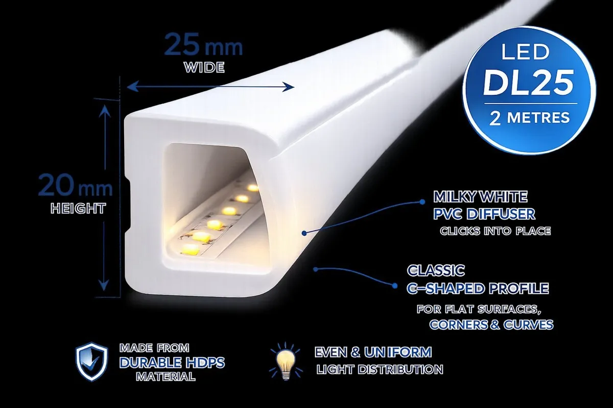 LED Wall & Ceiling Lighting – DL25 LED Profile - Image 4