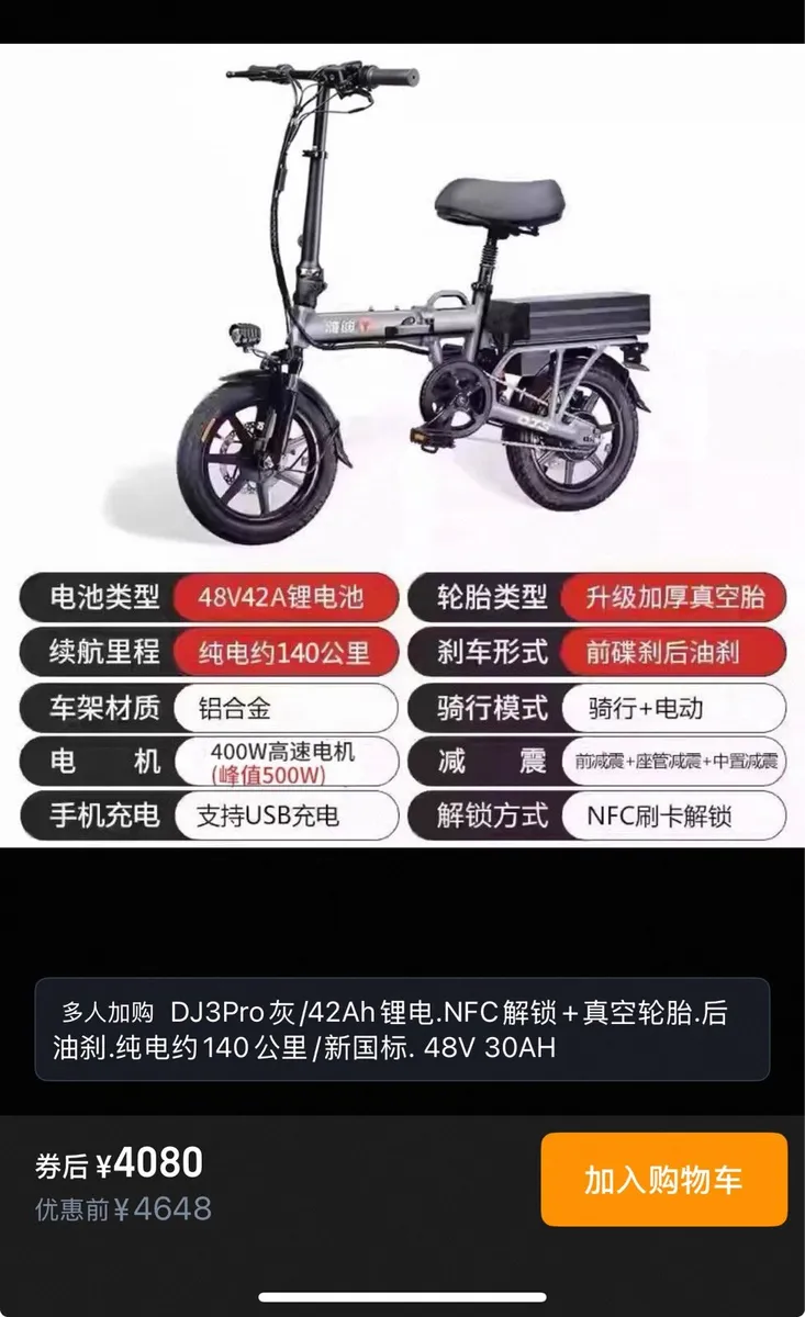 Folding Electric Bike 48V 42Ah – 140km Range - Image 3