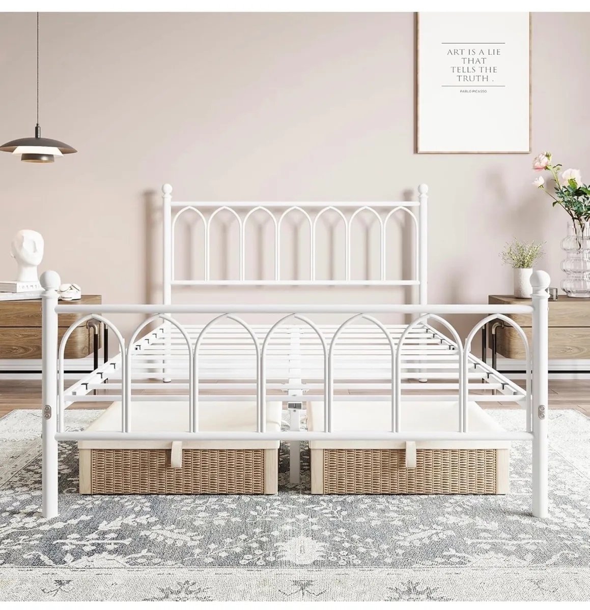 Double Metal Bed Frame 135 x 190 cm with Headboard - Image 1