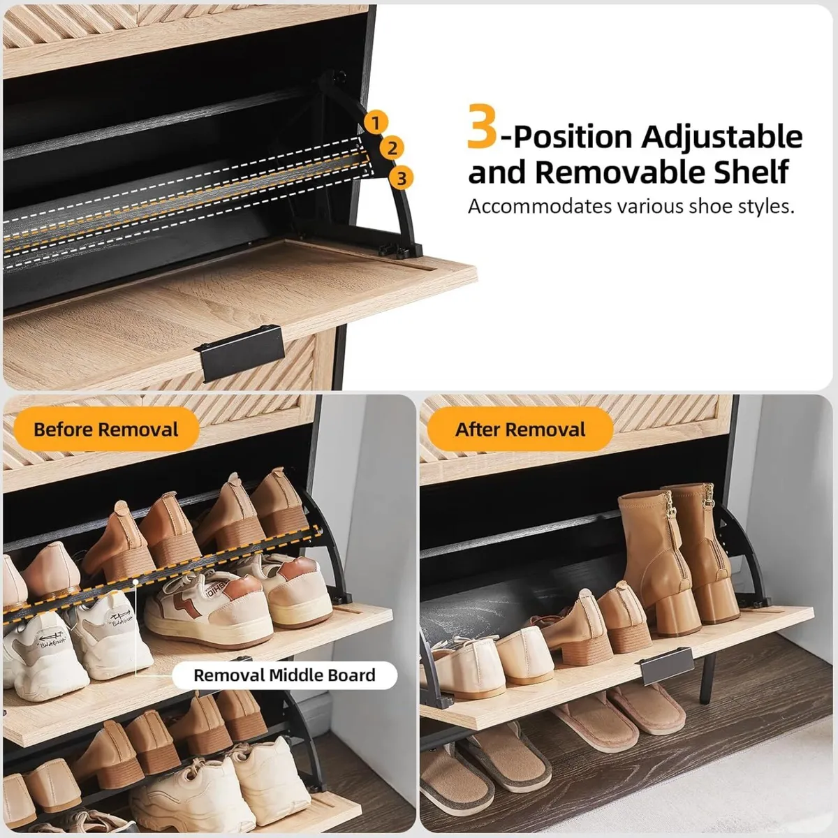 Shoe Cabinet Storage with 2 Flip Drawers Narrow - Image 4