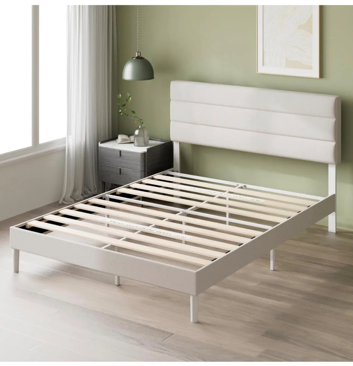 Double Upholstered Bed Frame with Headboard (135 x - Image 3