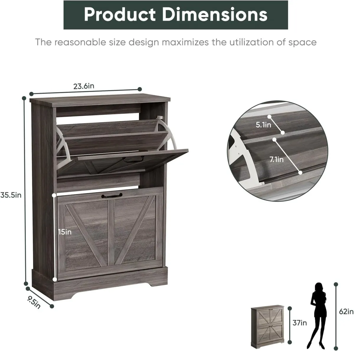 Shoe Cabinet Storage for Entryway with 2 Flip - Image 2