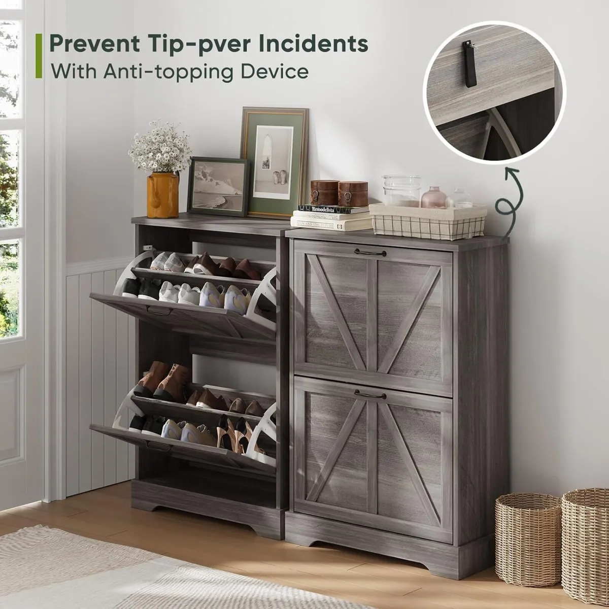 Shoe Cabinet Storage for Entryway with 2 Flip - Image 3