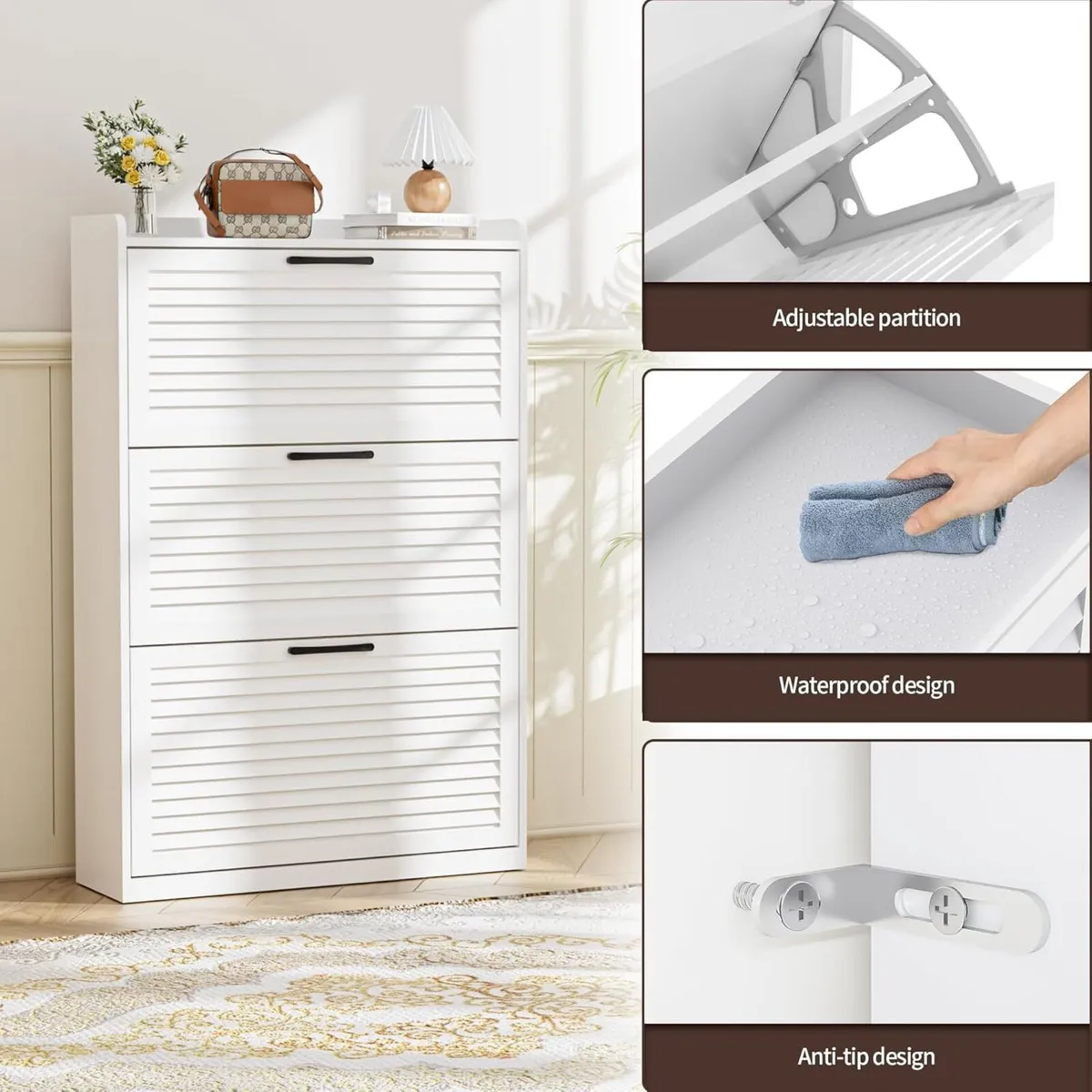 Shoe Storage Cabinet Organizer with 3 Flip - Image 3