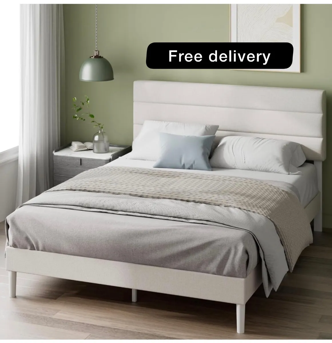Double Upholstered Bed Frame with Headboard (135 x - Image 1