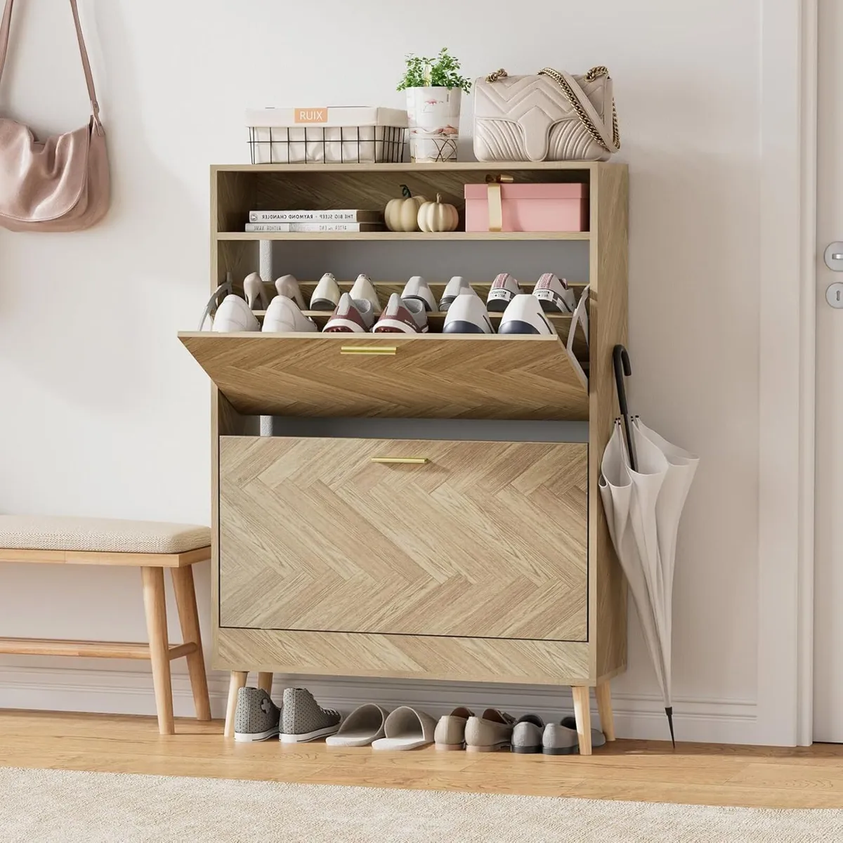 Shoe Storage Cabinet Narrow Shoes Cupboard with 2 - Image 1